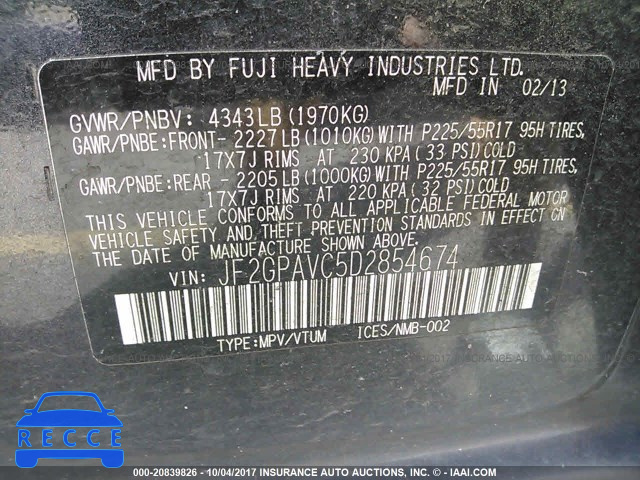 2013 Subaru Xv Crosstrek 2.0 PREMIUM JF2GPAVC5D2854674 image 8