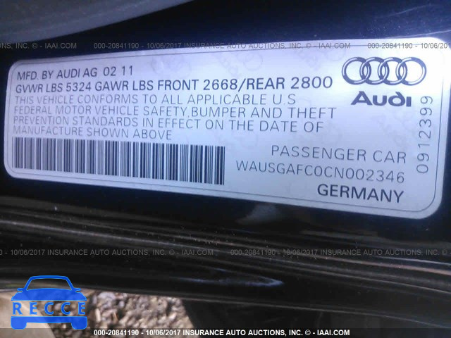 2012 Audi A7 PRESTIGE WAUSGAFC0CN002346 image 8