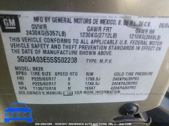 2005 Buick Rendezvous CX/CXL 3G5DA03E55S502208 image 8