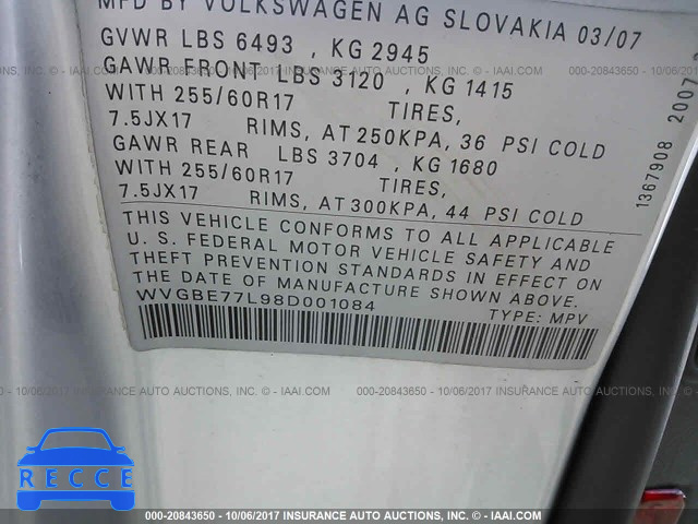2008 Volkswagen Touareg 2 V6 WVGBE77L98D001084 image 8