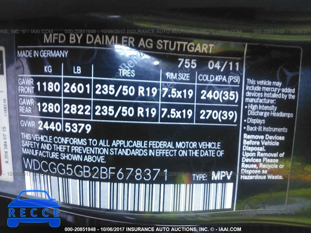 2011 Mercedes-benz GLK 350 WDCGG5GB2BF678371 Bild 8