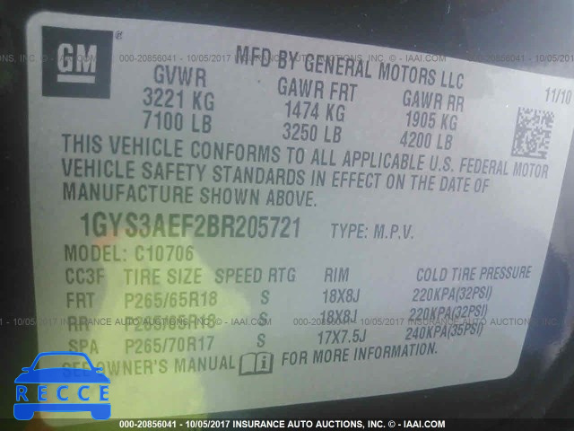 2011 Cadillac Escalade 1GYS3AEF2BR205721 зображення 8