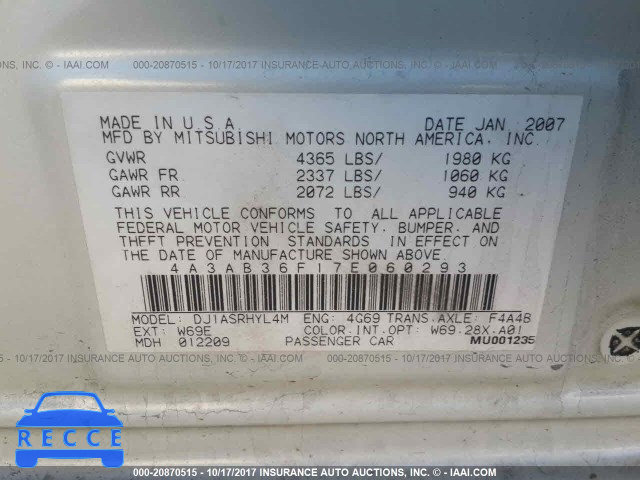 2007 Mitsubishi Galant ES 4A3AB36F17E060293 image 8