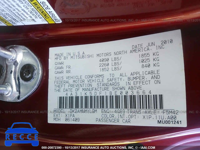 2011 Mitsubishi Eclipse GS SPORT 4A31K5DF1BE003664 image 8