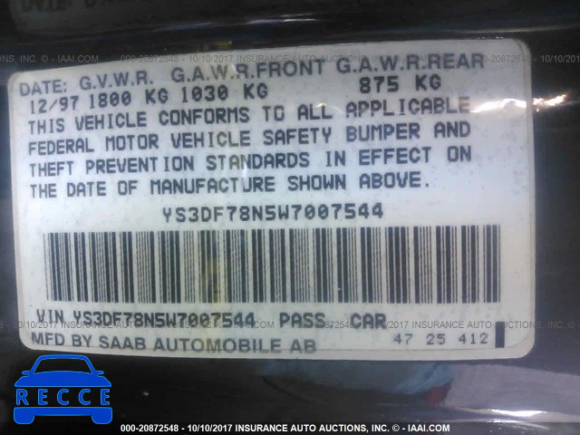1998 Saab 900 SE TURBO YS3DF78N5W7007544 image 8