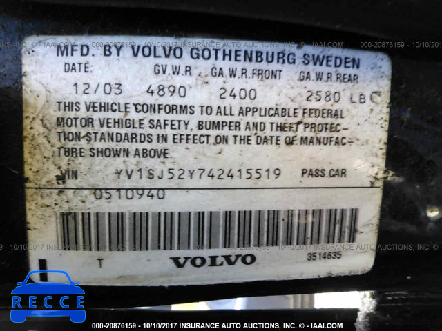 2004 Volvo V70 R/2003 YEAR YV1SJ52Y742415519 зображення 8