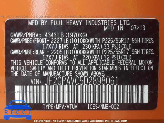 2013 SUBARU XV CROSSTREK 2.0 PREMIUM JF2GPAVC5D2898061 image 8