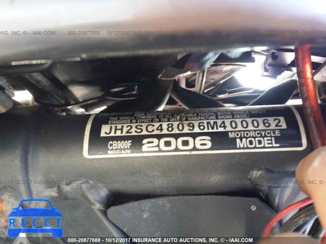 2006 Honda CB900 F JH2SC48096M400062 зображення 9