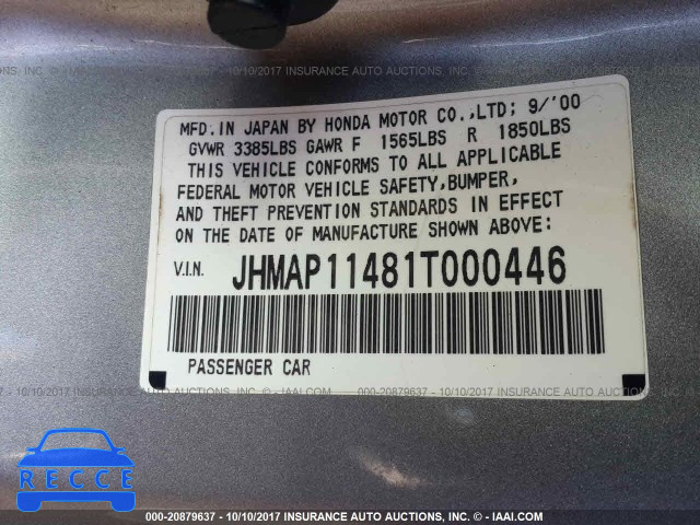 2001 Honda S2000 JHMAP11481T000446 image 8