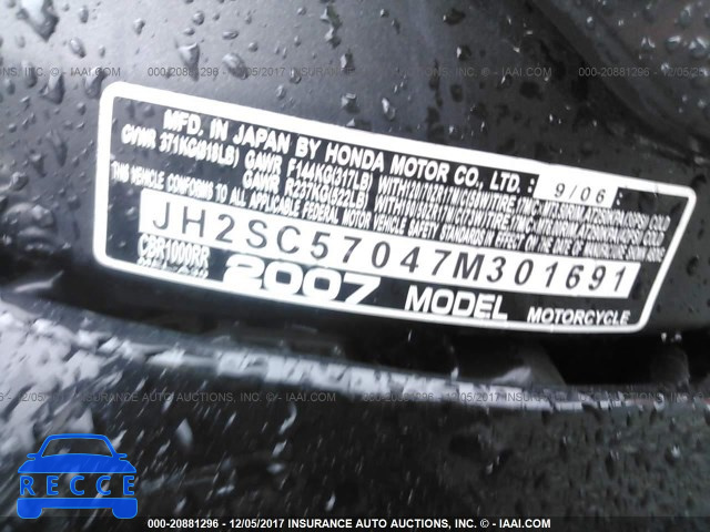 2007 Honda CBR1000 RR JH2SC57047M301691 image 9