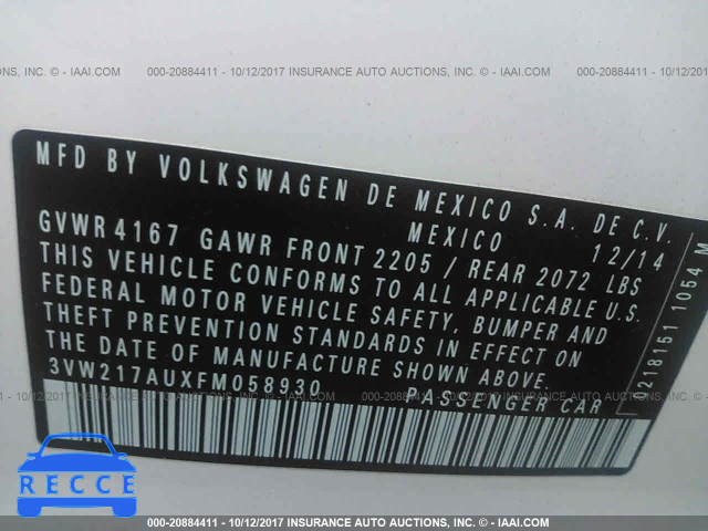 2015 Volkswagen Golf 3VW217AUXFM058930 image 8