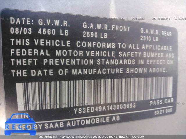 2004 Saab 9-5 ARC YS3ED49A143003693 зображення 8