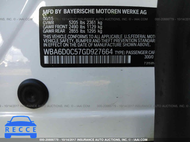 2016 BMW 640 I/GRAN COUPE WBA6D0C57GD927664 зображення 8