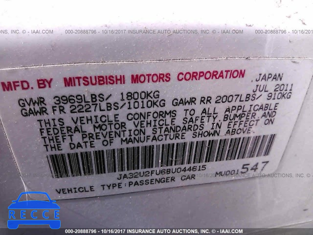 2011 Mitsubishi Lancer ES/ES SPORT JA32U2FU6BU044615 image 8