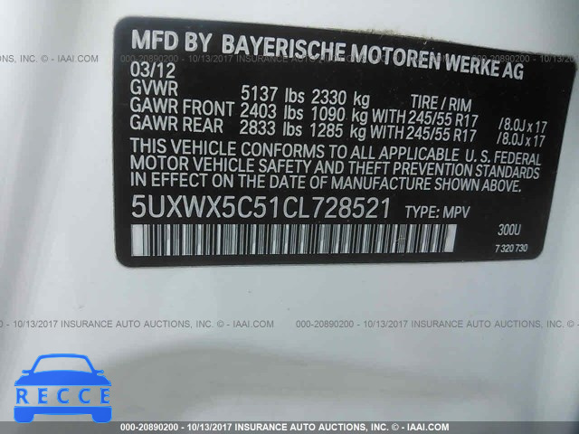 2012 BMW X3 XDRIVE28I 5UXWX5C51CL728521 зображення 8