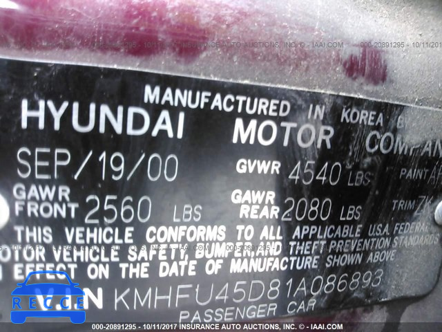2001 Hyundai XG 300 KMHFU45D81A086893 image 8