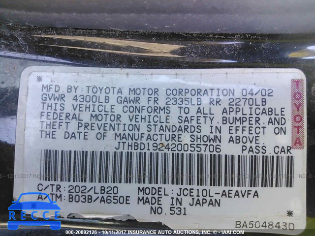 2002 Lexus IS 300 JTHBD192420055706 image 8