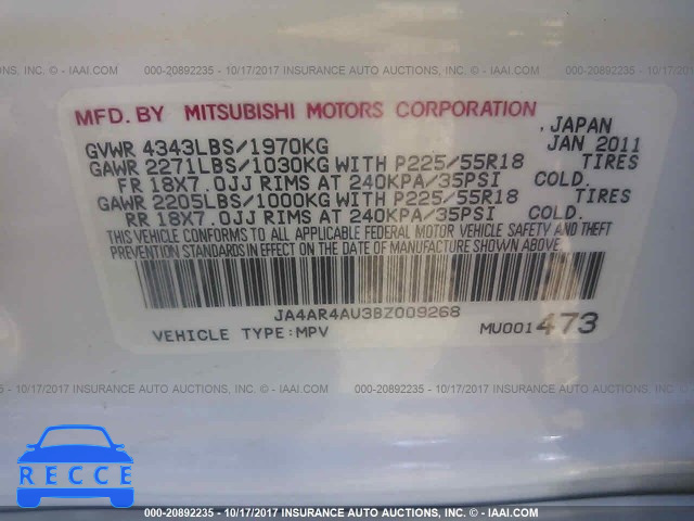 2011 MITSUBISHI OUTLANDER SPORT SE JA4AR4AU3BZ009268 image 8