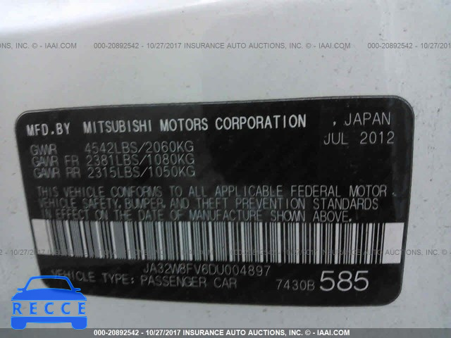 2013 Mitsubishi Lancer EVOLUTION GSR JA32W8FV6DU004897 image 8