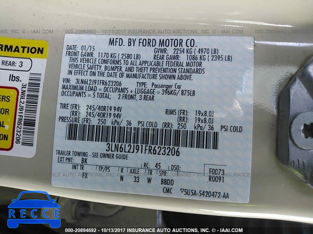 2015 Lincoln MKZ 3LN6L2J91FR623206 image 8