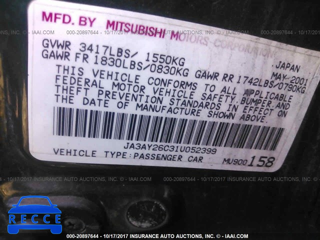 2001 Mitsubishi Mirage ES JA3AY26C31U052399 image 8