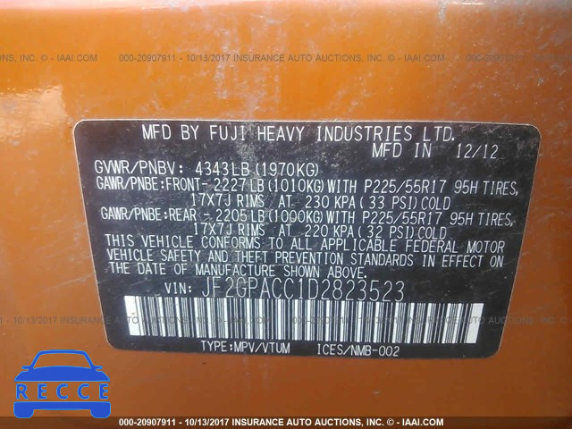 2013 Subaru Xv Crosstrek 2.0 PREMIUM JF2GPACC1D2823523 image 8