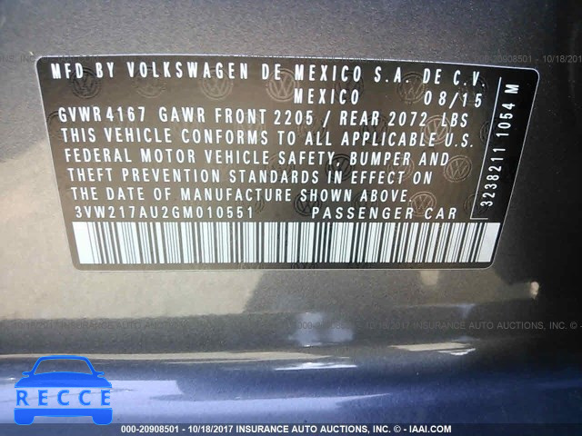 2016 Volkswagen Golf S/SE/SEL 3VW217AU2GM010551 image 8