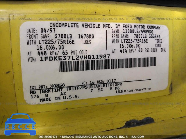 1997 FORD ECONOLINE E350 CUTAWAY VAN 1FDKE37L2VHB11987 image 9