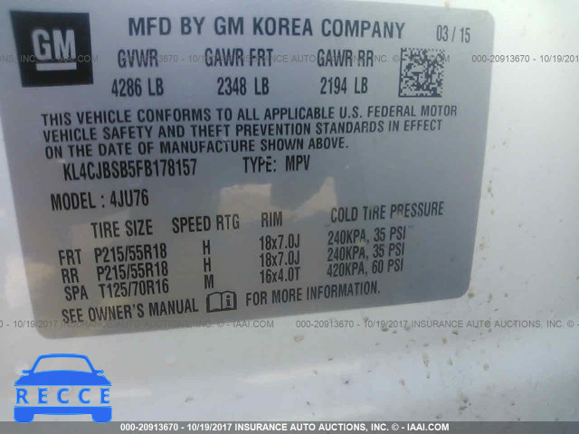 2015 Buick Encore CONVENIENCE KL4CJBSB5FB178157 Bild 8