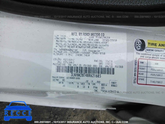 2008 Lincoln MKZ 3LNHM28T48R621685 image 8