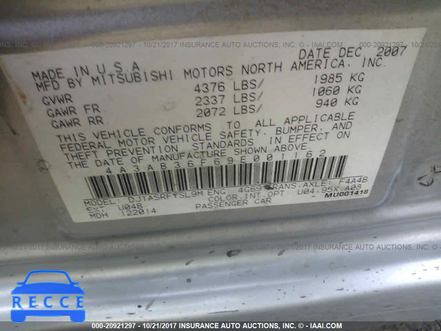 2009 Mitsubishi Galant ES 4A3AB36F69E001162 зображення 8