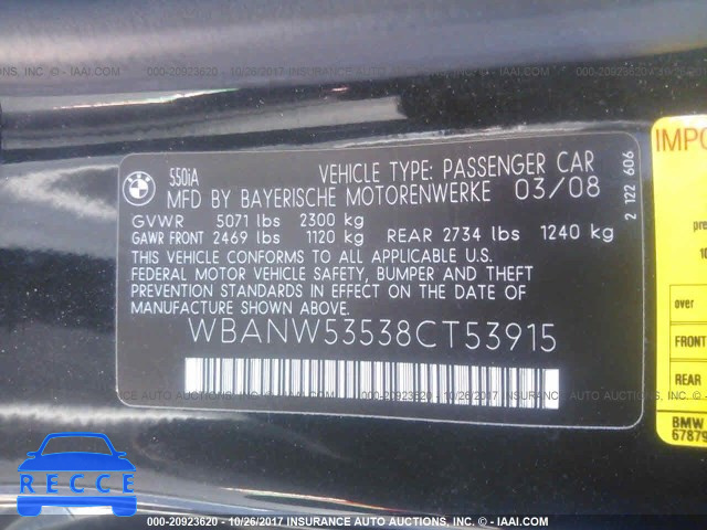 2008 BMW 550 I WBANW53538CT53915 image 8