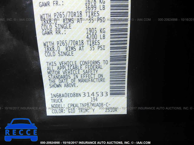 2011 Nissan Titan S/SV/SL/PRO-4X 1N6BA0ED8BN314533 image 8