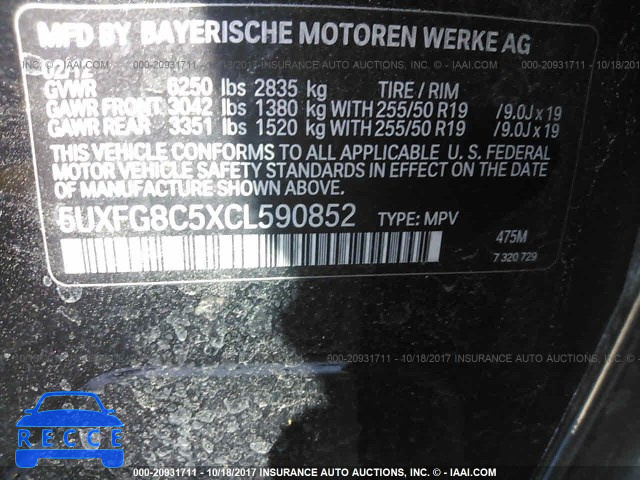 2012 BMW X6 XDRIVE50I 5UXFG8C5XCL590852 image 8