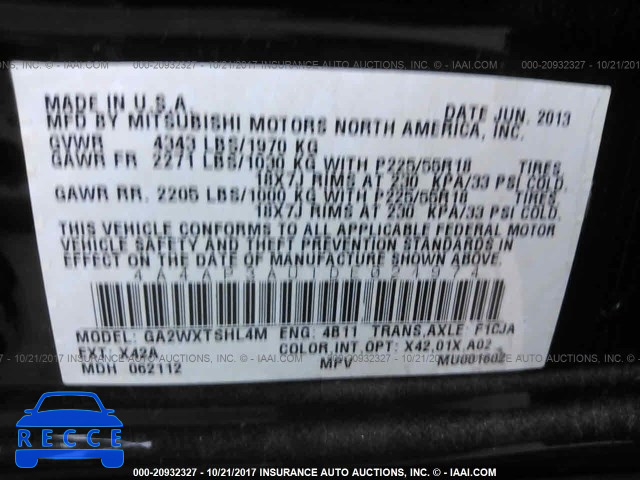 2013 Mitsubishi Outlander Sport ES 4A4AP3AU1DE024974 image 8