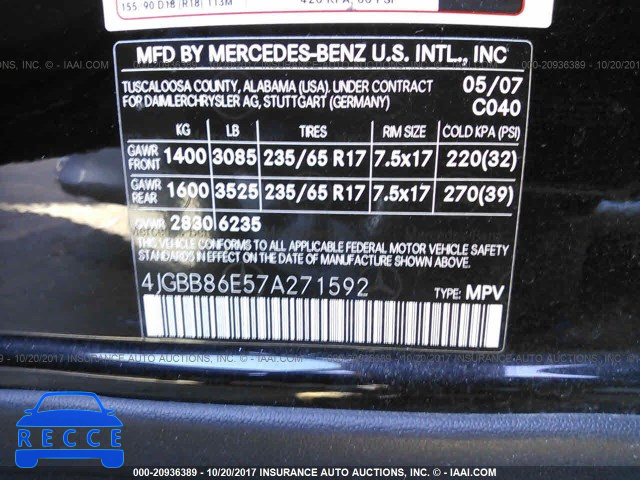 2007 Mercedes-benz ML 350 4JGBB86E57A271592 image 8