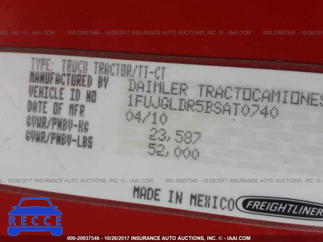 2011 FREIGHTLINER CASCADIA 125 1FUJGLDR5BSAT0740 image 9