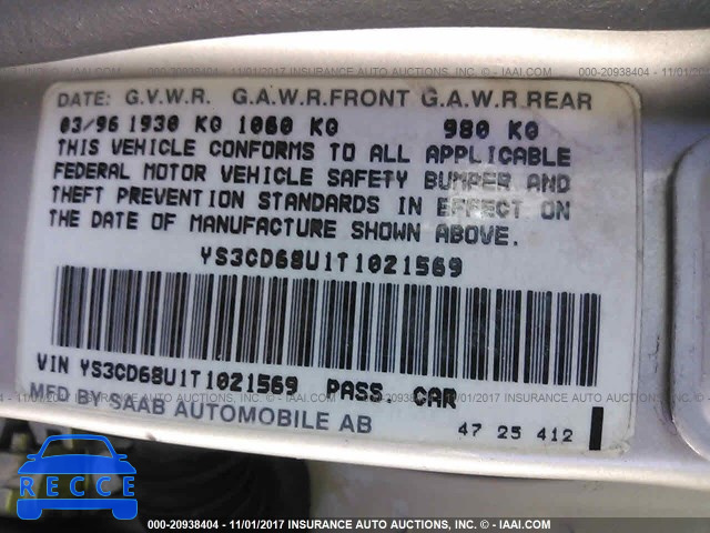 1996 Saab 9000 CS YS3CD68U1T1021569 image 8