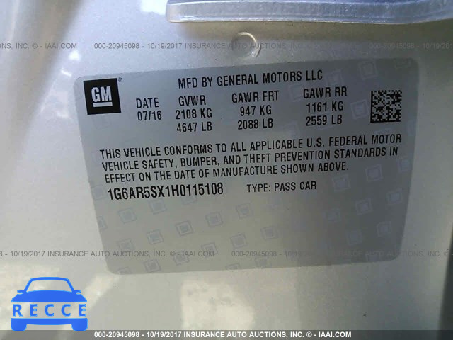 2017 CADILLAC CTS LUXURY 1G6AR5SX1H0115108 Bild 8