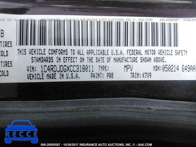 2012 Dodge Durango CREW 1C4RDJDGXCC318011 Bild 8