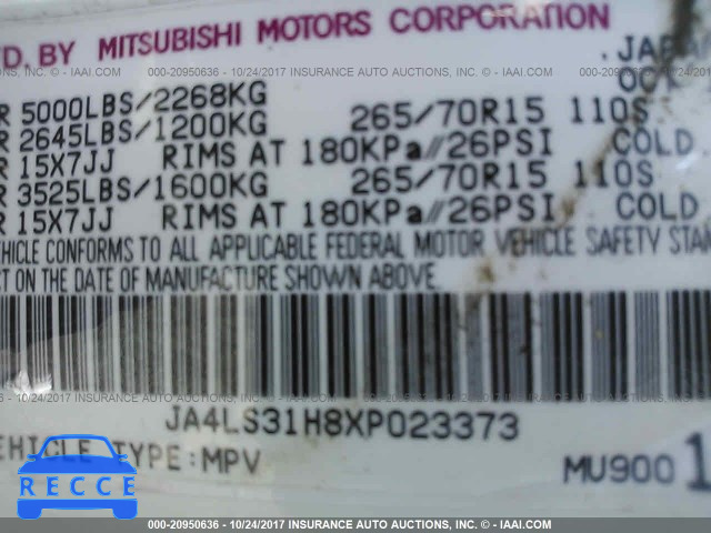 1999 Mitsubishi Montero SPORT LS/SPORT XLS JA4LS31H8XP023373 зображення 8