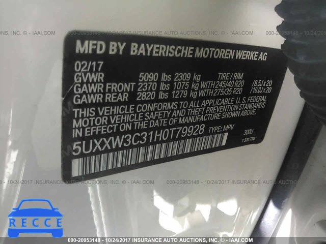 2017 BMW X4 XDRIVE28I 5UXXW3C31H0T79928 зображення 8