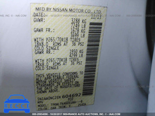 2014 Nissan Armada SV/SL/PLATINUM 5N1AA0NC2EN604692 image 8