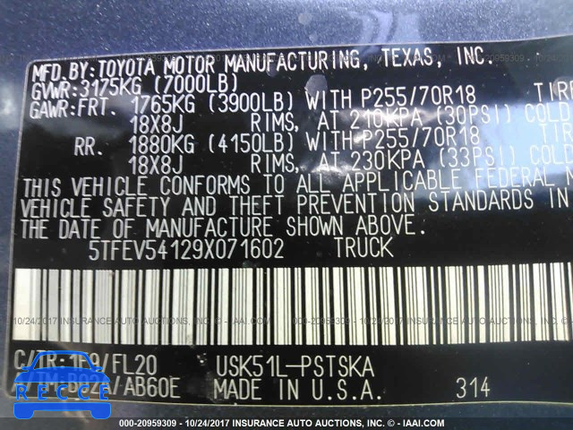 2009 Toyota Tundra CREWMAX/CREWMAX SR5 5TFEV54129X071602 image 8