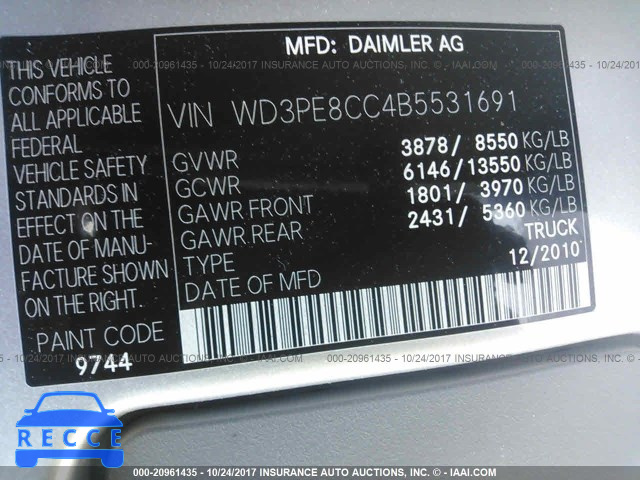 2011 Mercedes-benz Sprinter 2500 WD3PE8CC4B5531691 image 7
