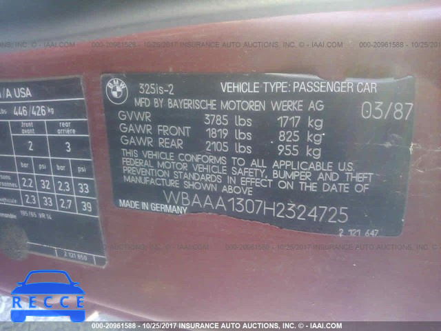 1987 BMW 325 IS WBAAA1307H2324725 image 8