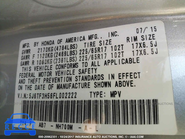 2015 Honda Crosstour EXL 5J6TF3H56FL002222 image 8