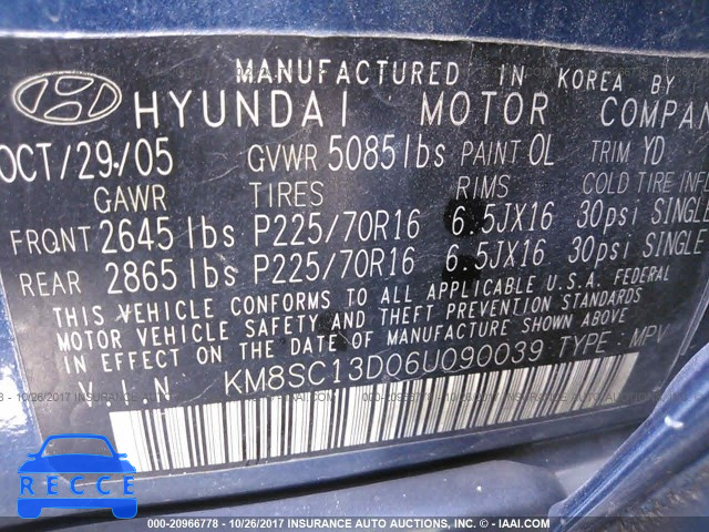 2006 Hyundai Santa Fe GLS/LIMITED KM8SC13D06U090039 image 8