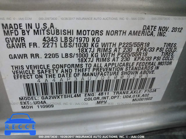 2013 Mitsubishi Outlander Sport ES 4A4AP3AU7DE009203 image 8