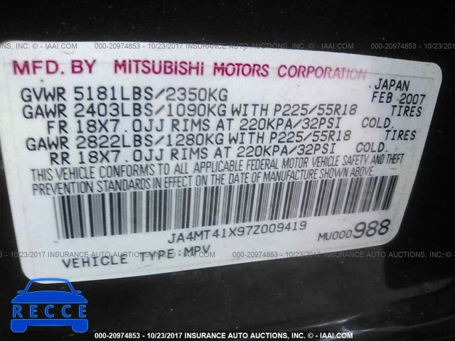 2007 Mitsubishi Outlander XLS JA4MT41X97Z009419 image 8
